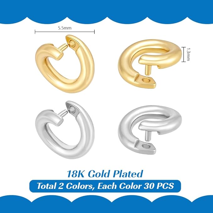 PH PandaHall 60pcs 2 Colors Locking Jump Rings, Brass 5.5mm Locking Rings Open Jump Rings Jewelry Connectors Findings for DIY Crafts Bracelet Necklace Earring Jewelry Making, 16 Gauge