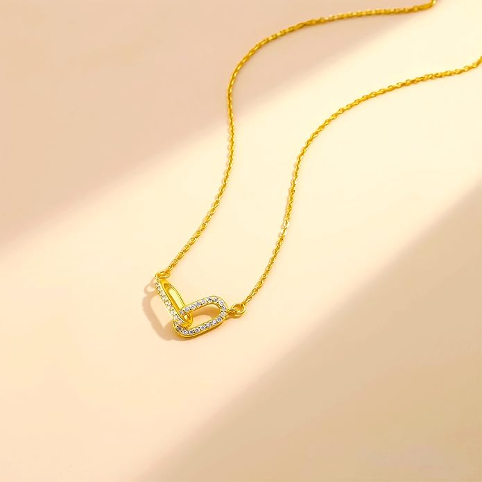 Luxval Diamond Pendant Gold Necklace for Women，Dainty 18k Gold Plated Choker Necklaces Simple Gold Jewelry Gifts for Women Girls