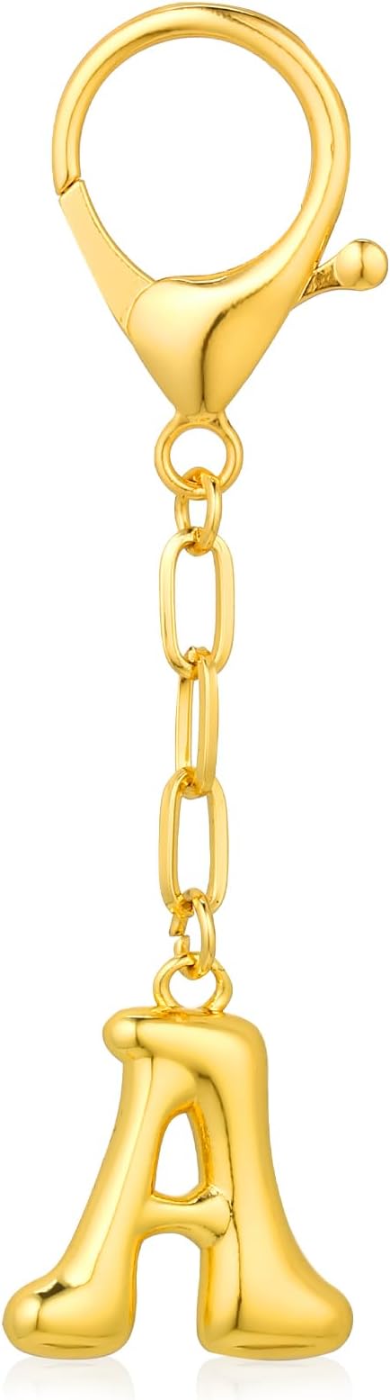 VICKHU Gold Plated Bubble Initial Letter Cute Keychain for Women Car Key Purse Decorative Keyring Handbag Charms Fashion