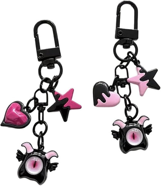 2Ps Y2k Keychain Goth Accessories Gothic keychain Cute Purse Charms for Women Y2k Bag Charms Aesthetic Pink Stars Hearts