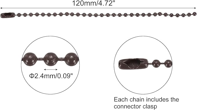 MECCANIXITY 30Pcs 5 Inch Ball Bead Chain, Metal Ball Chain with Connectors for Keychain Hanging Ornament Tag Jewelry Necklace Christmas Decoration,Brown