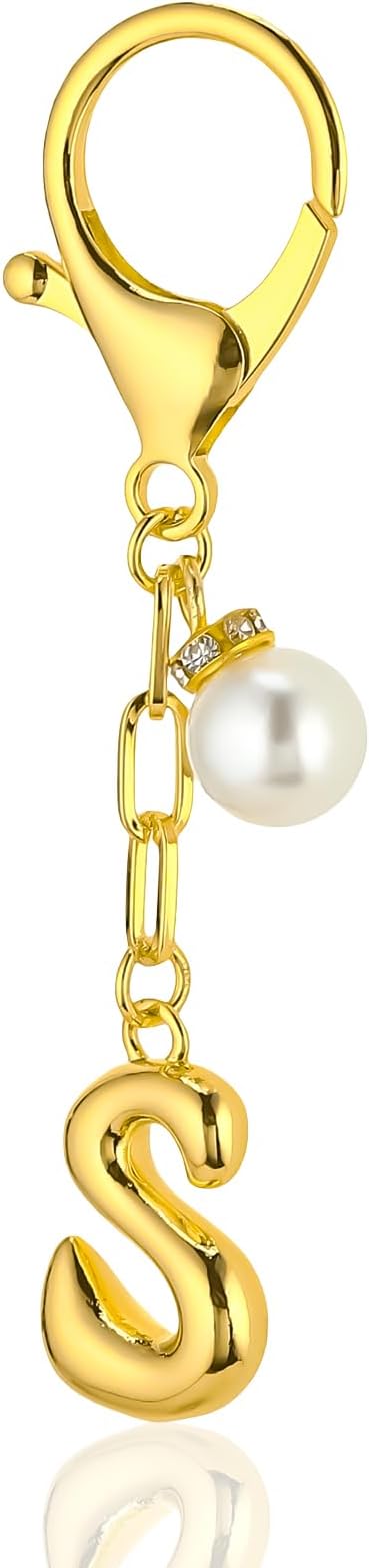 VICKHU Gold Plated Bubble Initial Letter Cute Keychain for Women Car Key Purse Decorative Keyring Handbag Charms Fashion