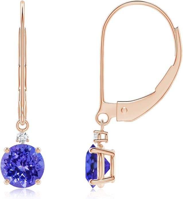 ANGARA Natural Tanzanite Earrings for Women | Tanzanite and Diamond Leverback Drop Earrings in 14K Solid Gold/Platinum | December Birthday, Anniversary, Gemstone Jewellery Gift