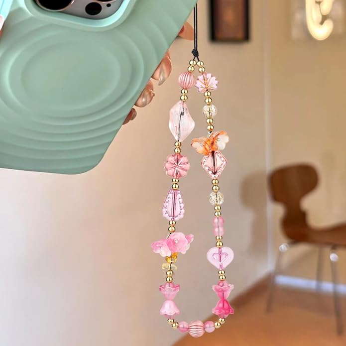 Resin Flower Phone Charm Wrist Strap Phone Chain Wristlet Beaded Camera Wrist Strap Cute Cellphone Charms Beaded Bag Charm Vintage Cellphone Keychain Aesthetic Purse Charms Decorations for Women
