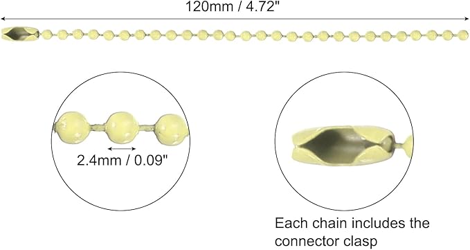 MECCANIXITY 20Pcs 5 Inch 12cm Ball Bead Chain, Metal Ball Chain with Connectors for Hanging Ornament Jewelry Necklace Dog Tag Keychain Christmas Decoration,Beige