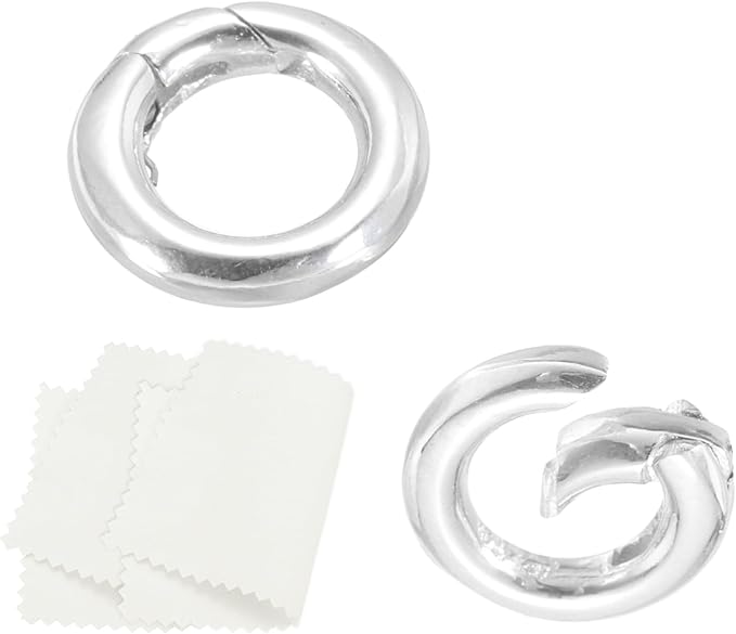 PATIKIL 9.8mm 925 Sterling Silver Spring Gate Rings, 2Pcs Round Spring Clasps Necklace Enhancer Shortener Closures Connector for Jewelry Making Necklaces DIY, Silver Tone