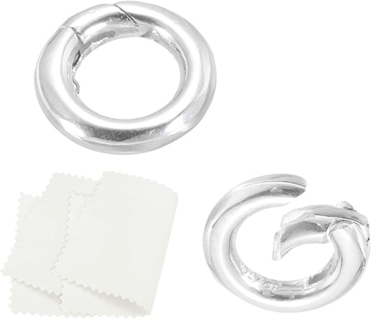 PATIKIL 9.8mm 925 Sterling Silver Spring Gate Rings, 2Pcs Round Spring Clasps Necklace Enhancer Shortener Closures Connector for Jewelry Making Necklaces DIY, Silver Tone
