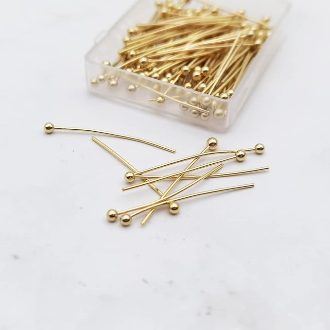 INSPIRELLE 100PCS Gold Plated Brass Ball Head Pins 22 Gauge Satin Pins for DIY Jewelry Making Findings - 25mm (1 Inch) Long