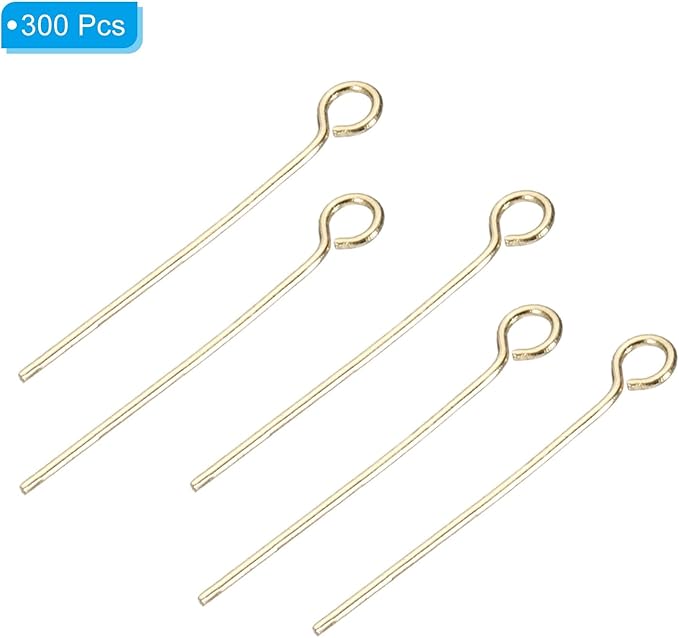 PATIKIL 300pcs Stainless Steel Eye Pins 0.6mm/24 Gauge 22mm Earring Flat Headpins for Jewelry Making Supplies Jewelry Findings, DIY Craft, Necklace, Gold
