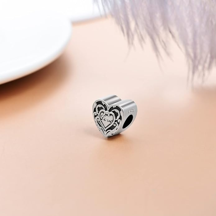 LONAGO 925 Sterling Silver Personalized Photo Charm Fit Compatible for Bracelet Necklace Customized Heart Round Shape Picture Bead