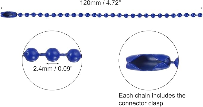 MECCANIXITY 20Pcs 5 Inch 12cm Ball Bead Chain, Metal Ball Chain with Connectors for Hanging Ornament Jewelry Necklace Dog Tag Keychain Christmas Decoration,Blue