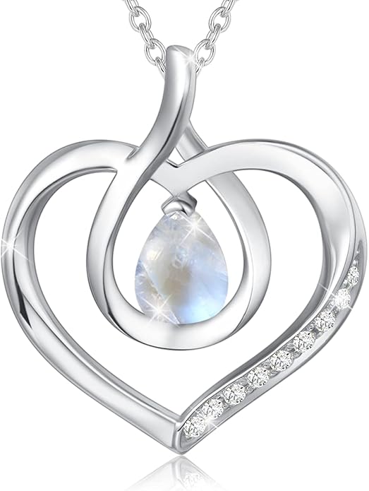 AGVANA Christmas Gifts Heart Birthstone Necklace for Women Sterling Silver Genuine or Created Gemstone Forever Love Pendant Necklace Fine Jewelry Anniversary Birthday Gifts for Women Mom Wife