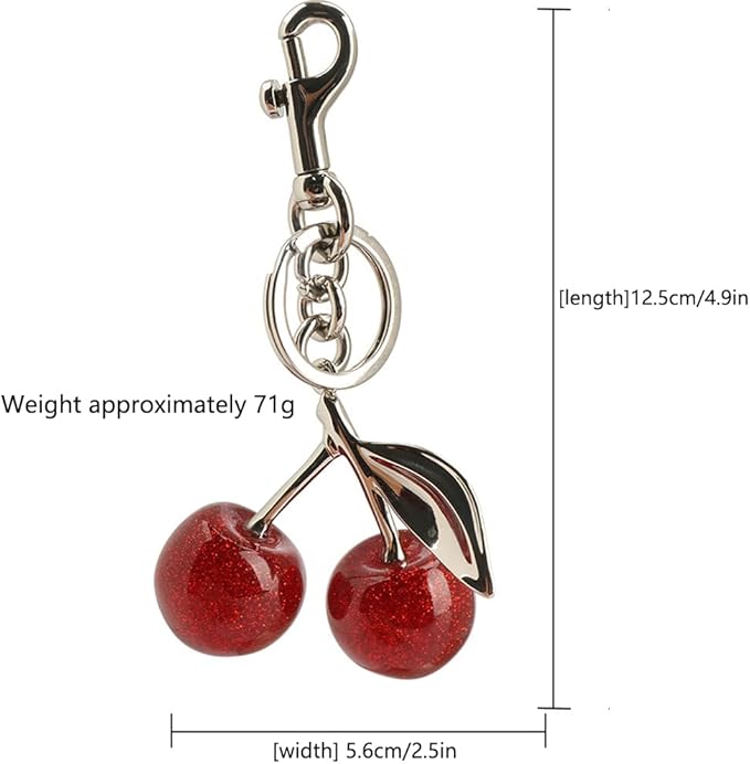 Cherry Keychain for Purse - Resin Alloy Silver Cherry Bag Charm，Cute Fruit Accessory for Women/Gift/Home/Car