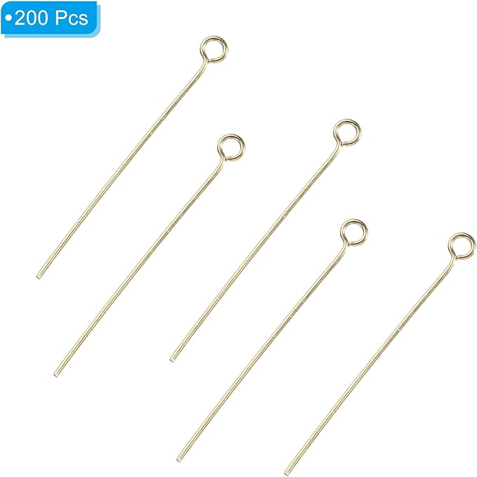 PATIKIL 200Pcs 304 Stainless Steel Jewelry Eye Pins 35mm 22 Gauge Gold Open Eye Pins for Jewelry Making DIY Craft Necklaces Bracelets Earrings