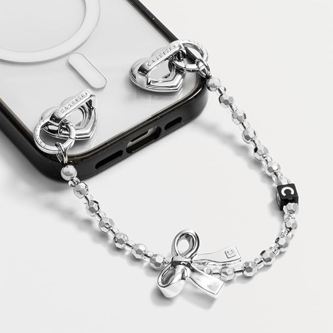CASETiFY Charm Keychain - Metallic Bow/Classic Pearl/Shiny Silver/C Cube Chain