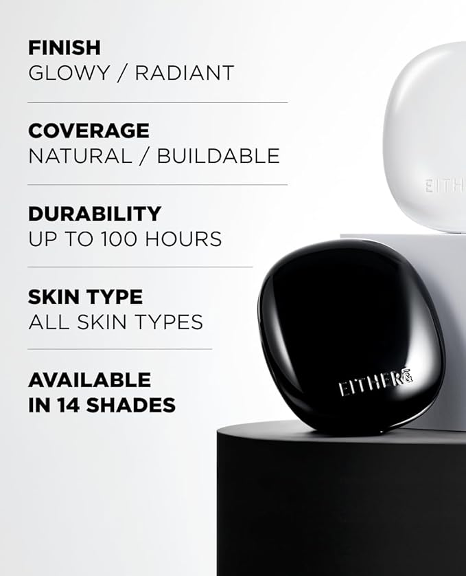 EITHER& Glow Pixel Cushion Foundation, Skincare Formula, Dewy Glass Skin, Lightweight & Long-Lasting 100H Wear, Buildable Hydrating Korean Cushion (22.5P Dawn, 12g)