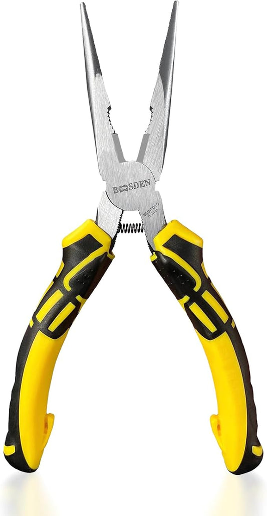 BOOSDEN® 8 inch Needle Nose Pliers with Side Cutters, Precision Long Nose Pliers with Wire Cutters, Professional Needle Nose Spring Loaded Pliers, Used for Cutting Clamping Pinching Jewelry Making