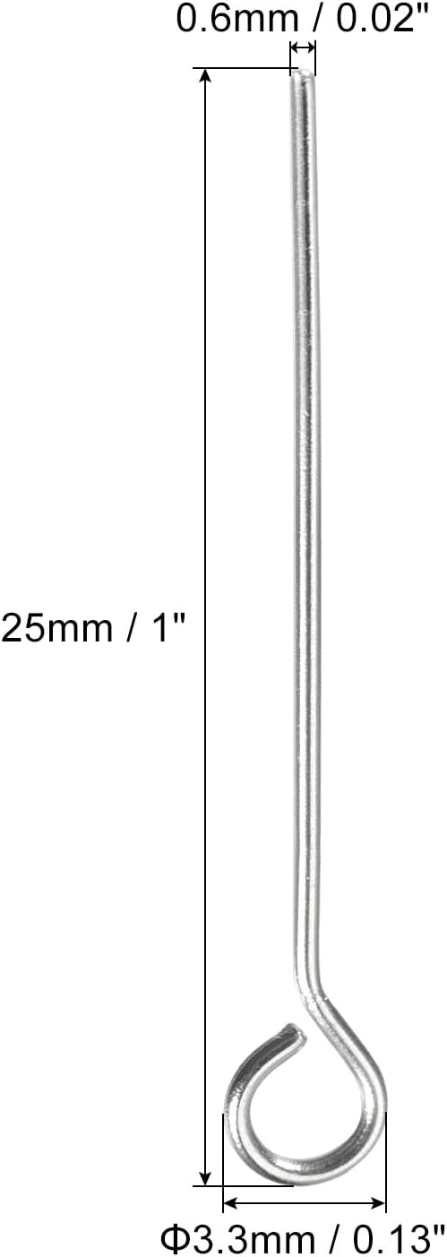 PATIKIL 200Pcs 304 Stainless Steel Jewelry Eye Pins 25mm 22 Gauge Silver Open Eye Pins for Jewelry Making DIY Craft Necklaces Bracelets Earrings