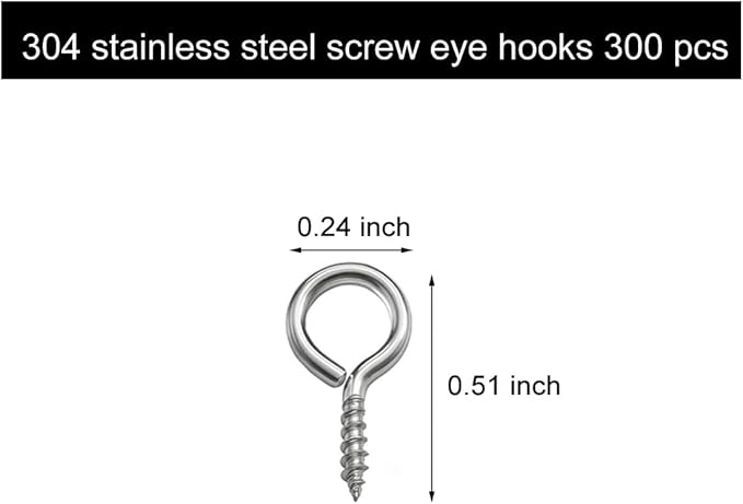 (304) Stainless Steel Small Screw Eye Pins Hooks 0.51x0.24 inch Eyelets Hooks Screws Ring 300 Pcs Small Jewelry Screw Hook Eye Pins