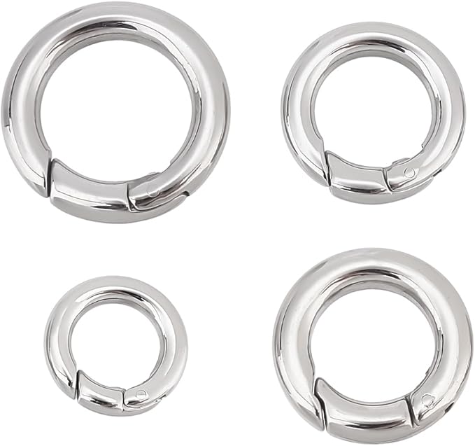 UNICRAFTALE 4pcs 4 Sizes Spring Gate Rings Stainless Steel Key Rings Carabiner Lock Clasps Connector Keychain Ring Round Snap Clasps Metal Spring Gate Rings for Jewelry Making Bag Purse Handbag Strap
