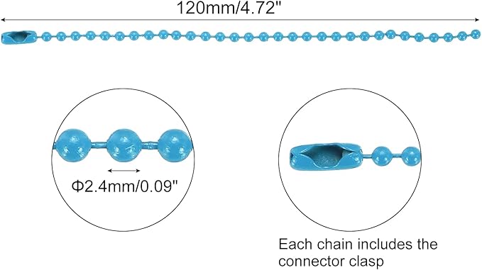 MECCANIXITY 30Pcs 5 Inch Ball Bead Chain, Metal Ball Chain with Connectors for Keychain Hanging Ornament Tag Jewelry Necklace Christmas Decoration,Light Blue