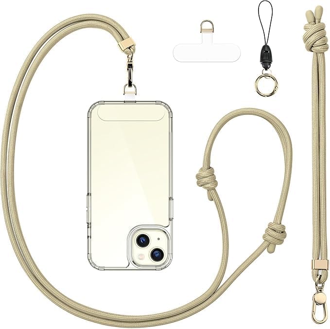 Anti-Theft Phone Lanyard Crossbody & Wrist Strap | 2 Phone Tabs, Secure Lock Design | Universal for All Phones | Adjustable Strap with Premium Metal Buckles | Skin-Friendly Nylon