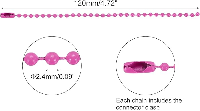 MECCANIXITY 30Pcs 5 Inch Ball Bead Chain, Metal Ball Chain with Connectors for Keychain Hanging Ornament Tag Jewelry Necklace Christmas Decoration,Rose Red
