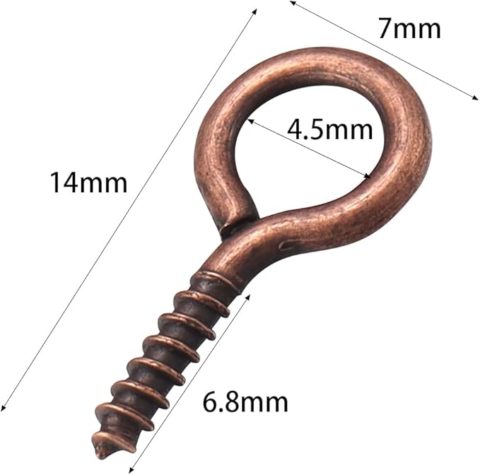 200 Pcs Metal Screw Eye Pins Hooks 0.55inch/7X14mm Heavy Duty Screw Eye Pins for DIY Jewelry Making Red Copper Plated Eye Bolt Arts & Crafts Project