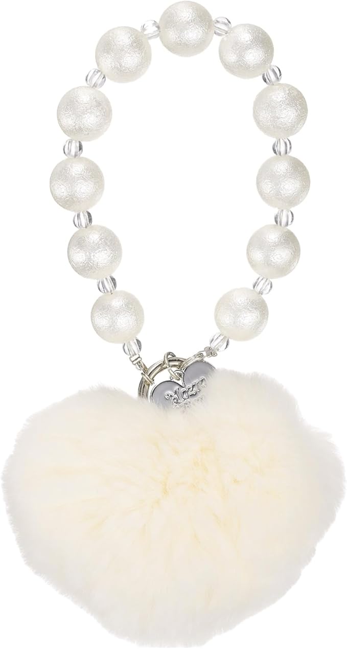 uxcell Heart Plush Keychain, Beaded Rabbit Hair Fur Pom Bag Charm Cute for Car Keyring, Bag Decorations, Handbag Buckle