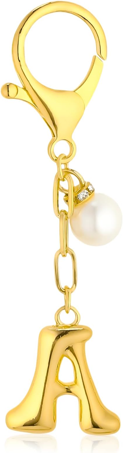 VICKHU Gold Plated Bubble Initial Letter Cute Keychain for Women Car Key Purse Decorative Keyring Handbag Charms Fashion