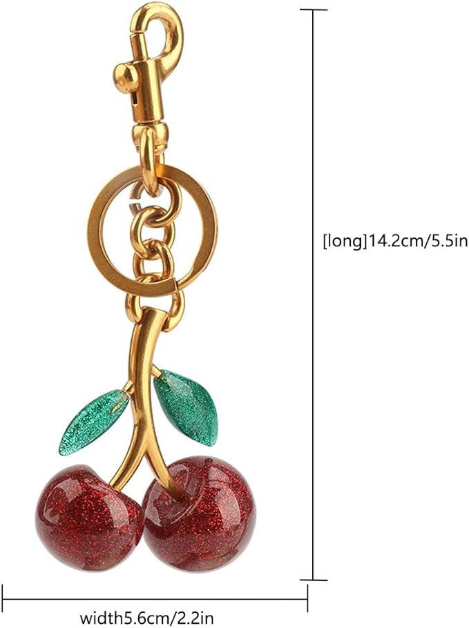 Cherry Keychain for Purse - Resin Alloy Silver Cherry Bag Charm，Cute Fruit Accessory for Women/Gift/Home/Car