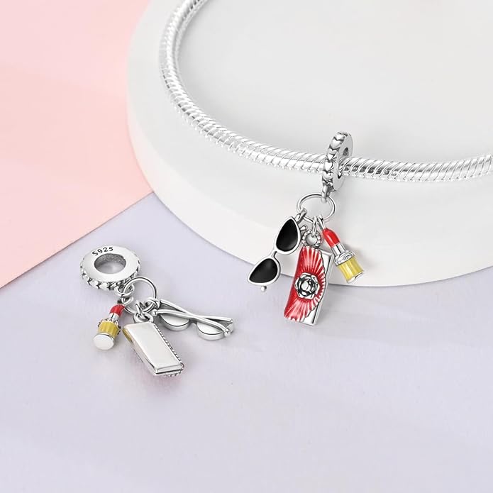 NARMO Charms for Bracelets 925 Sterling Silver Star Dangle Charms Car Keys Lipstick Dangle Charm Beads for Women Bracelets Necklace