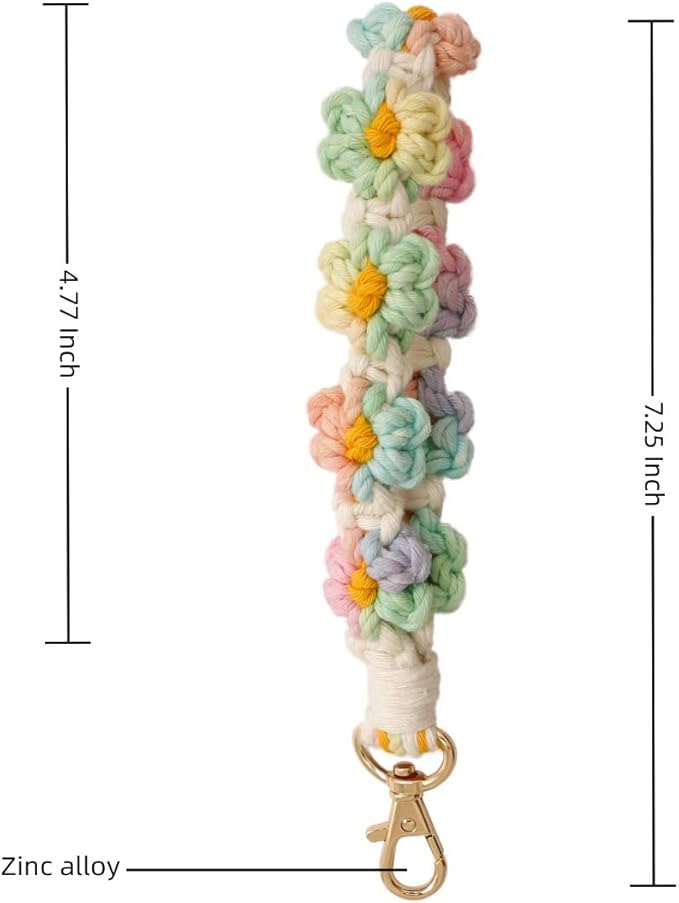 Macrame Keychain Handmade Wristlet Keychain Wrist Lanyard for Keys Cute flower keychain Key Chain for Women