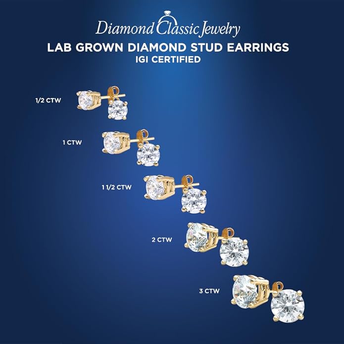 Certified Lab Grown Diamond Stud Earrings 1/2 cttw (F-G Color, VS2-SI1 Clarity) 14kt Yellow Gold