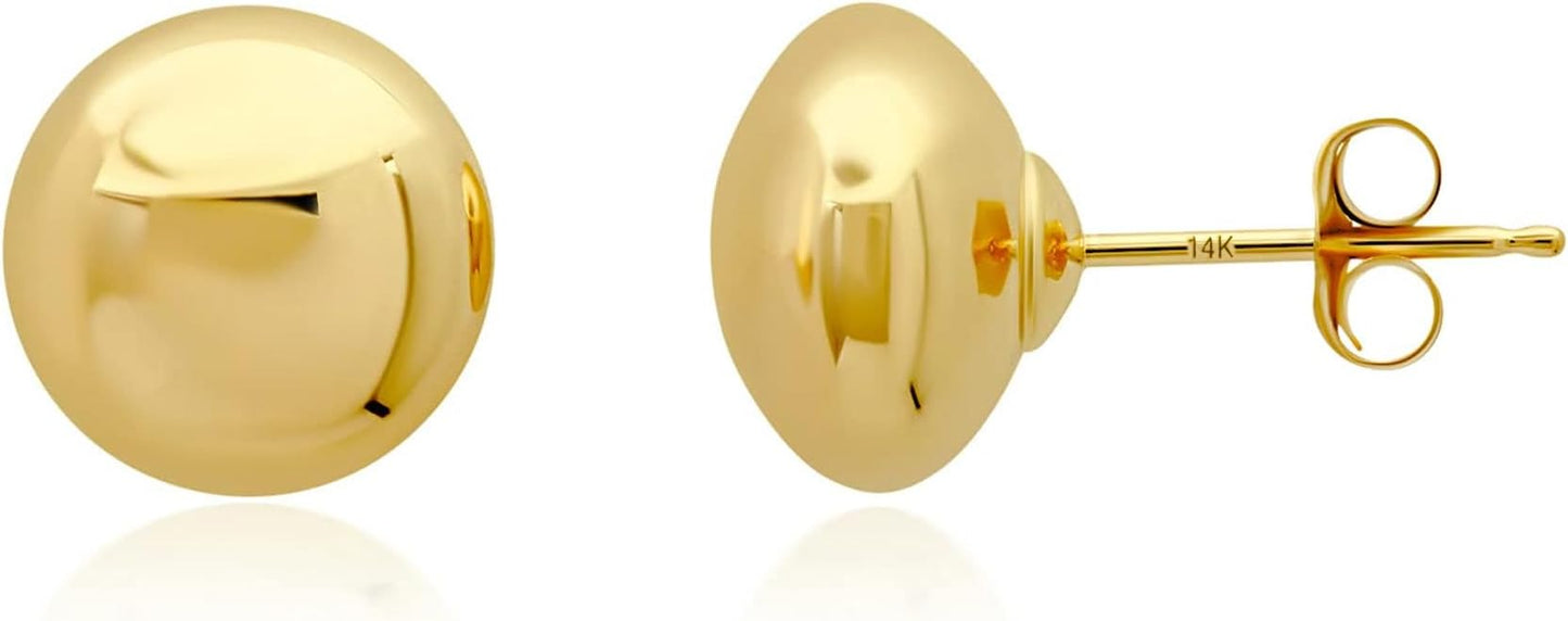 14K Gold Stud Earrings for Women | Yellow Solid Gold Flat & Full Ball Earrings with Gold Butterfly Backs | 4MM-8MM Hypoallergenic Real 14K Button Ball Studs for Women & Men by MAX + STONE