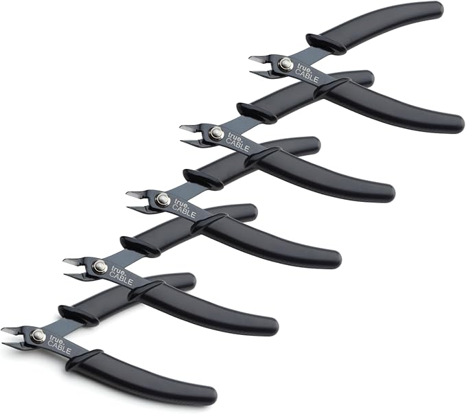 trueCABLE Precision Sharp Flush Cutter, 5 Pack, Wire Cutting Pliers for Ethernet Cable Preparation, Electronics, Jewelry & Crafts, Hardened Carbon Steel with Non-Slip Handle, Cut Wire Up To 16 AWG