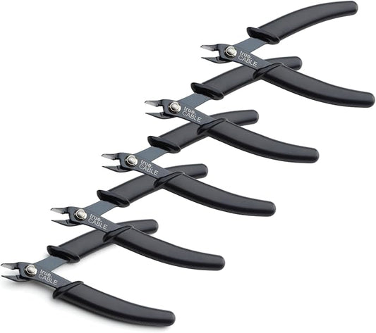 trueCABLE Precision Sharp Flush Cutter, 5 Pack, Wire Cutting Pliers for Ethernet Cable Preparation, Electronics, Jewelry & Crafts, Hardened Carbon Steel with Non-Slip Handle, Cut Wire Up To 16 AWG