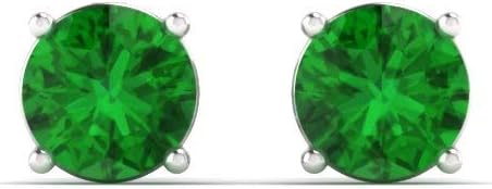 Diamondere Natural and Certified Gemstone Solitaire Petite Stud Earrings in 10K White Gold | 0.22 Carat Earrings for Women