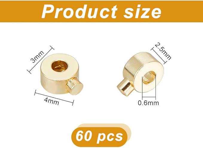 arricraft 60 Pcs Brass Crimp Beads, Real 14K Gold Plated Column Beads Cord End Caps Metal Loose Rondelle Spacer Beads for DIY Crafts Necklace Bracelet Jewelry Making