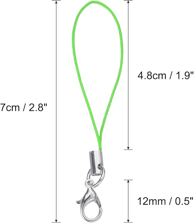HARFINGTON 100Pcs Green Polyester Cylindrical Lanyard with Lobster Clasp for Cellphone Cases, Keychain, DIY Jewelry Making