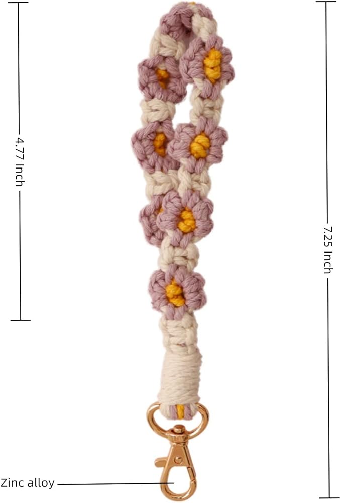 Macrame Keychain Handmade Wristlet Keychain Wrist Lanyard for Keys Cute flower keychain Key Chain for Women