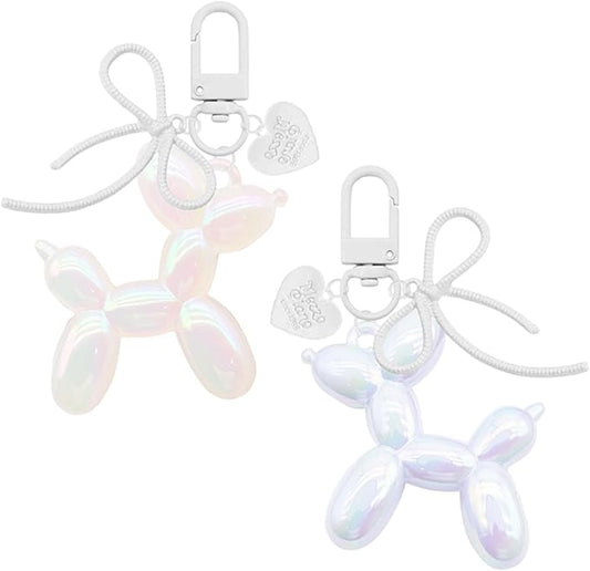 Dreuyet 2Pcs Jelly Balloon Dog Keychains Kawaii Cute Bag Purse Charms Key Chain with Bow Y2K Aesthetic Accessories