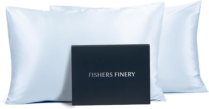 Fishers Finery 25mm 100% Pure Mulberry Silk Pillowcase (Blue King 2 Pack)