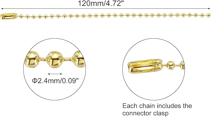 MECCANIXITY 30Pcs 5 Inch Ball Bead Chain, Metal Ball Chain with Connectors for Keychain Hanging Ornament Tag Jewelry Necklace Christmas Decoration,Gold