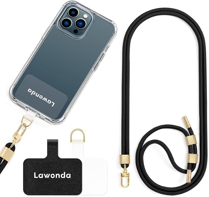 Phone Lanyard Universal Crossbody Cell Phone Strap Anti-Theft Adjustable Neck Lanyard for iPhone 17 Pro Max 2pcs Phone Patchs Tether Pads Midnight Black