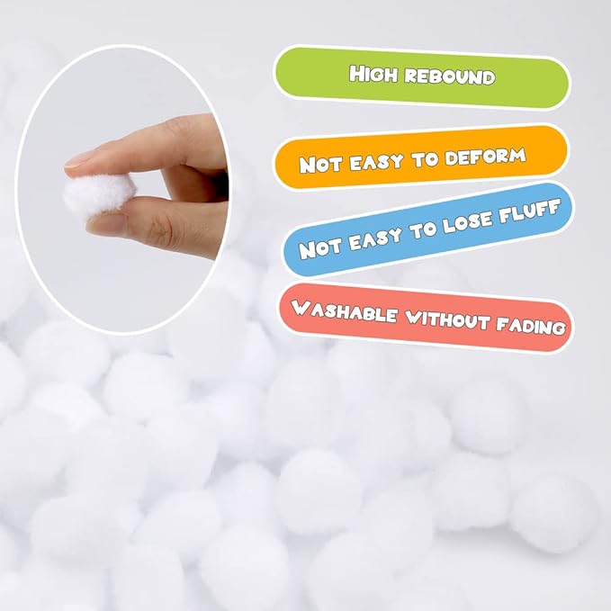 150 Pieces Pom Poms, 1 Inch White Craft Pom Poms, Fuzzy Pompom Puff Balls, Small Pom Pom Balls for DIY Arts Crafts Projects, Home Decorations