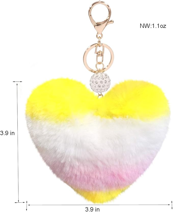 Women's Heart Faux Fur Pom Pom Key Chains Bag Accessory Puffball Keyring Backpack Charms for Girls