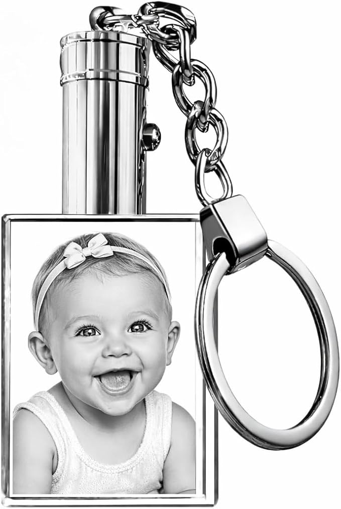 Personalized Crystal Keychain Photo with LED Colorful Light Laser Etched Key Chain