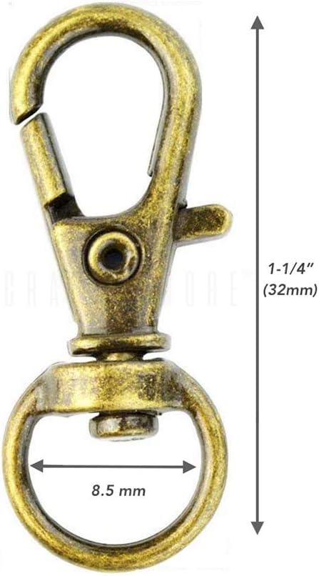 CRAFTMEMORE 50 pcs Swivel Clasps Lanyard Clips Snap Hook Metal Lobster Claw Clasp PLTN (Antique Brass)