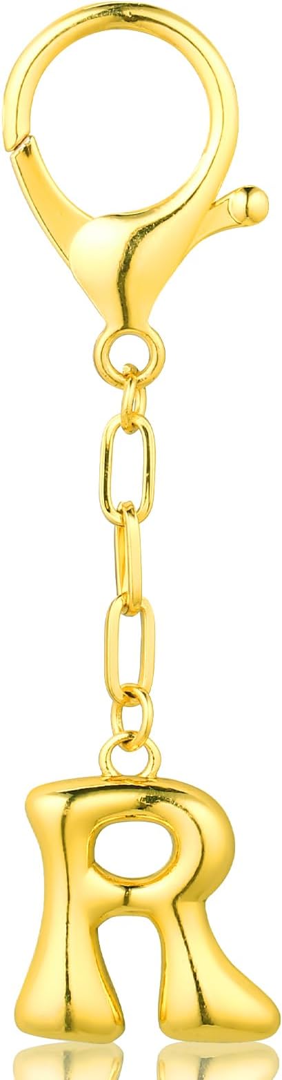 VICKHU Gold Plated Bubble Initial Letter Cute Keychain for Women Car Key Purse Decorative Keyring Handbag Charms Fashion